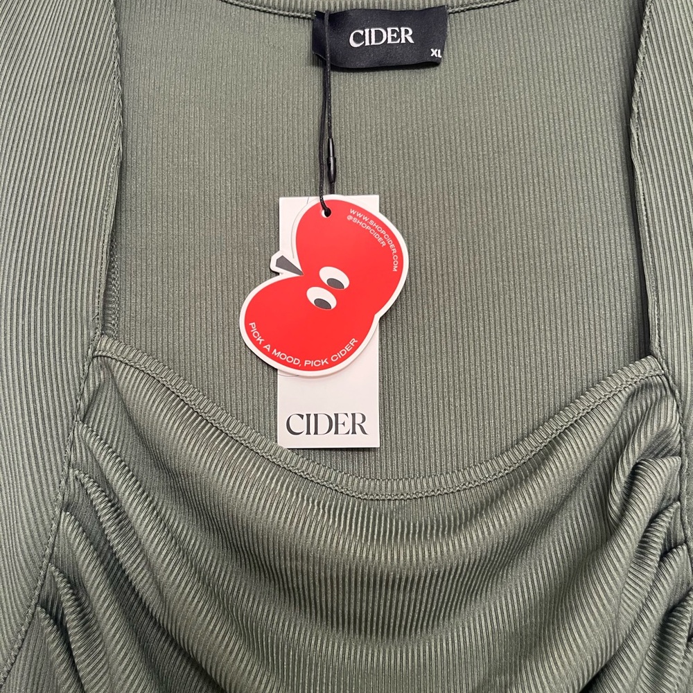 Cider Green Gathered Midi Dress